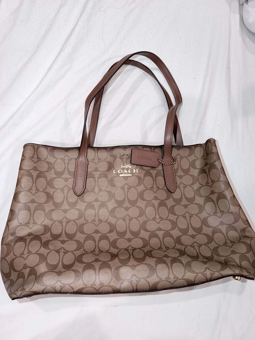 COACH F79987 Signature Avenue Carryall Khaki Brown Coated Canvas Tote Handbag - Picture 1 of 8